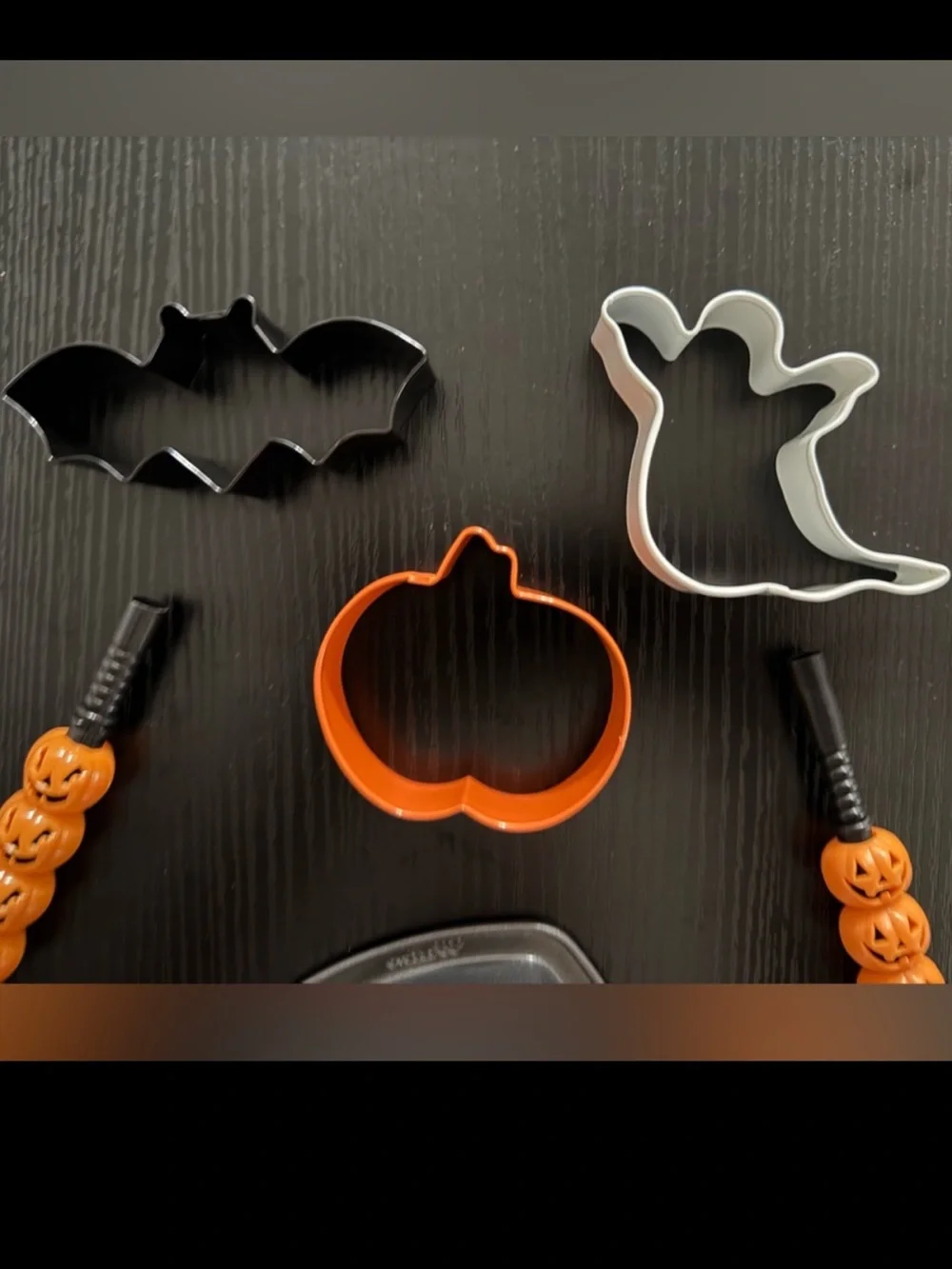 Skeleton costume, Halloween cake pan, cups, straws, cookie cutters & pencils